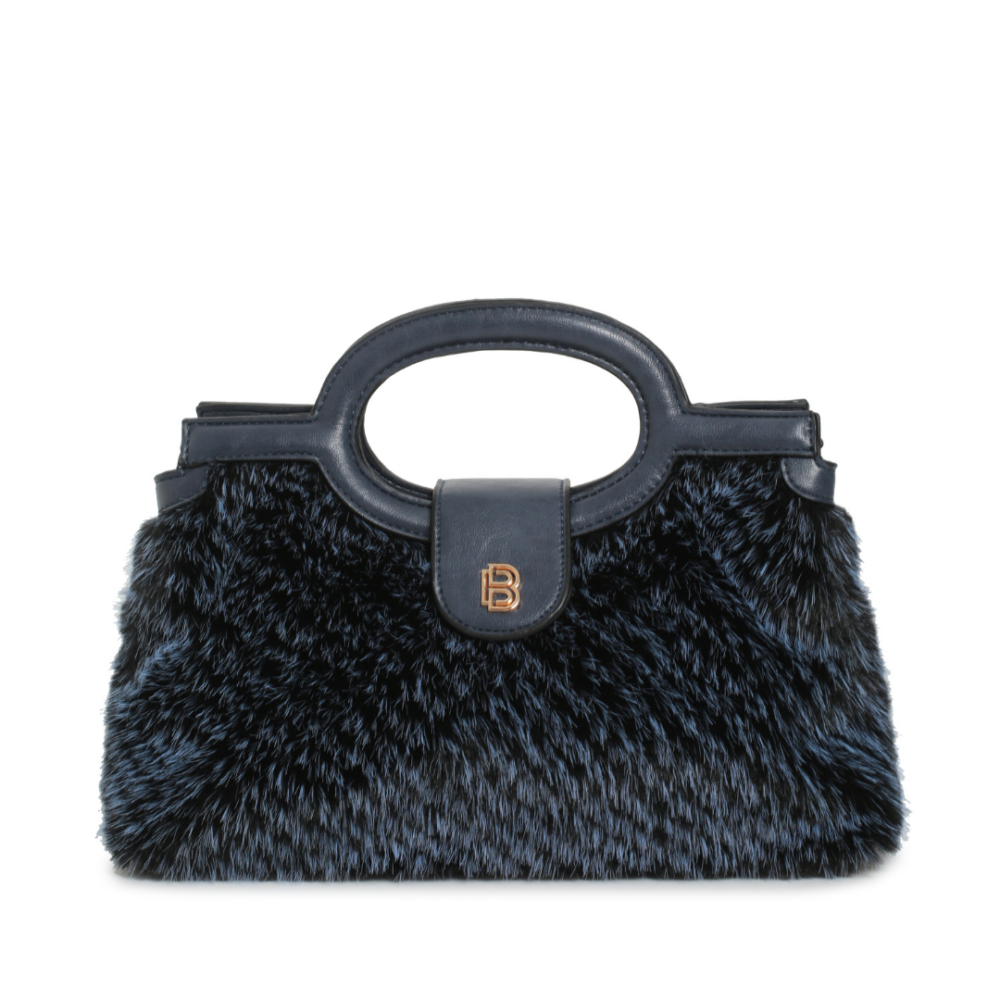 Bag to bag τσάντα μπλέ με απαλή faux γούνα.