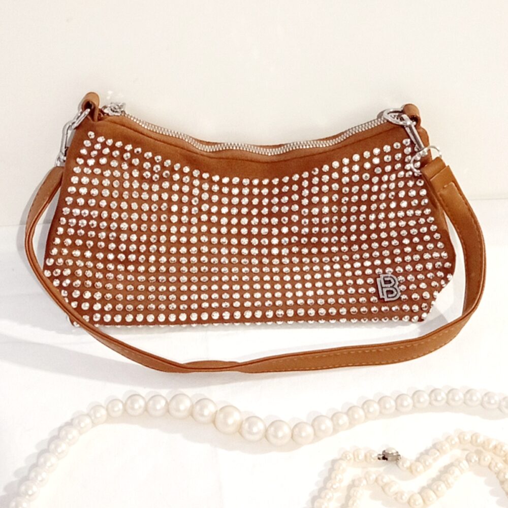 Bag to bag λαμπερό τσαντάκι ώμου με στρας & σουέτ υφή.