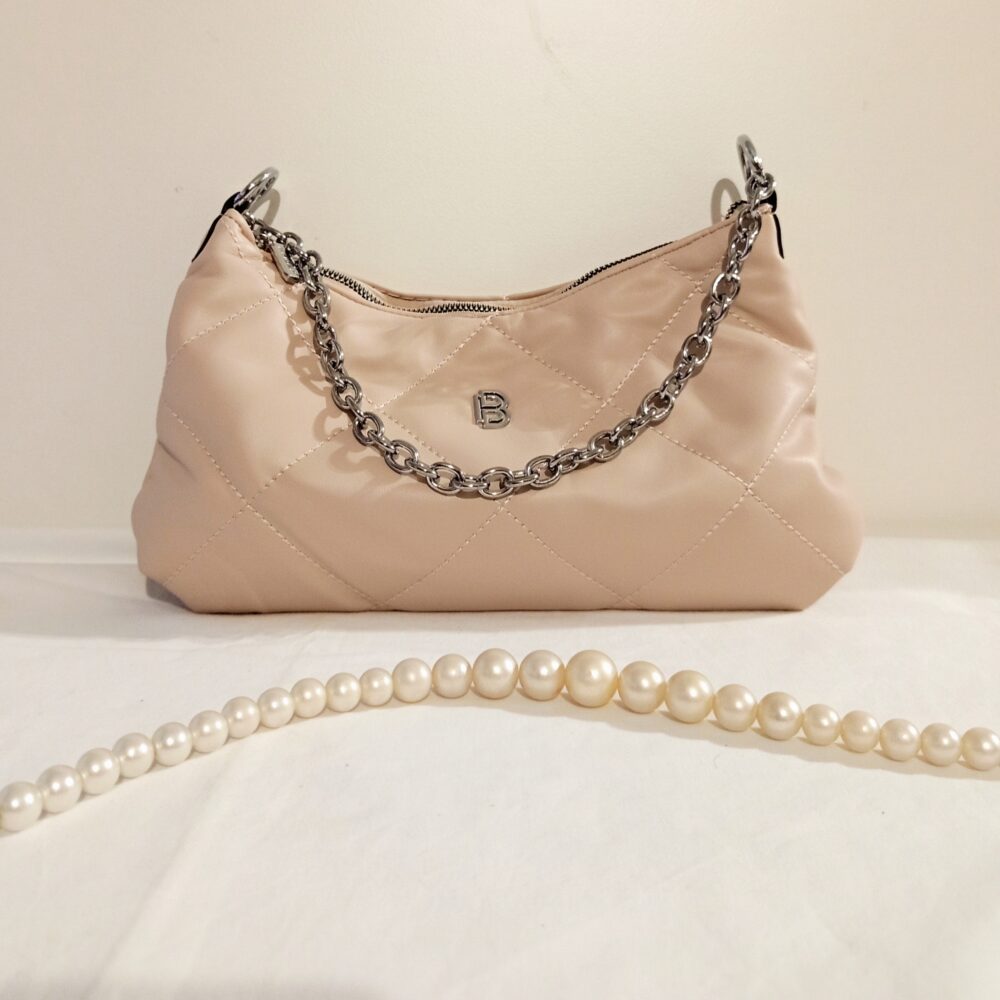 Bag to bag καπιτονέ τσάντα ώμου nude με αλυσίδα.
