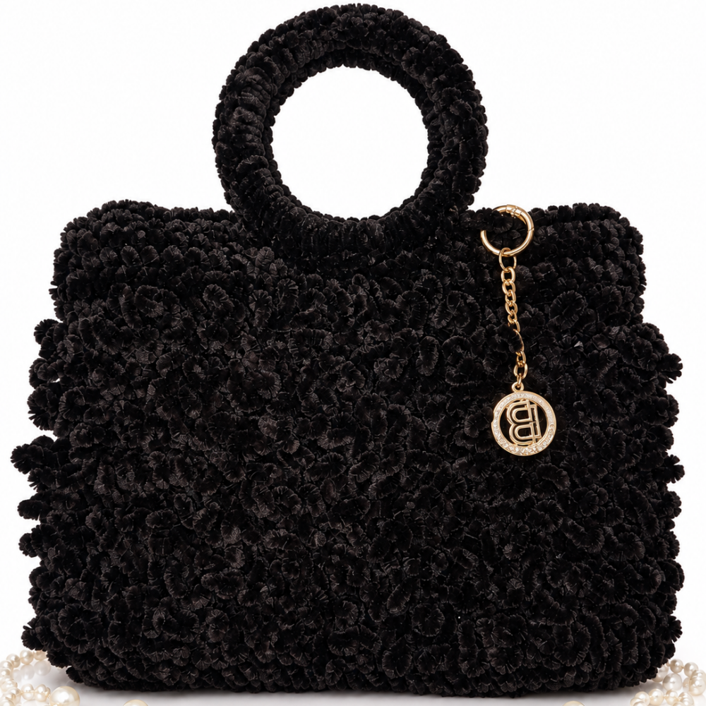 Bag to bag γυναικεία τσάντα χειρός με στρογγυλές λαβές & ανάγλυφη 3D Bouclé υφή σε σκούρη καφέ απόχρωση.