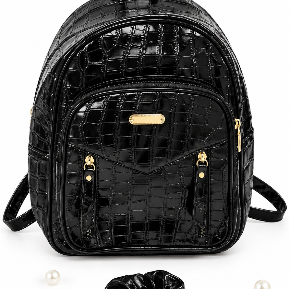 Bag to bag κομψό μαύρο σακίδιο πλάτης Croco με χρυσές λεπτομέρειες.