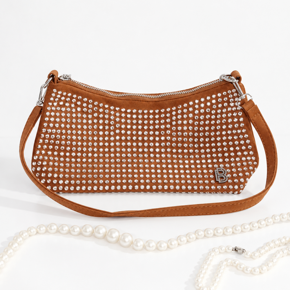 Bag to bag λαμπερό τσαντάκι ώμου με στρας & σουέτ υφή.