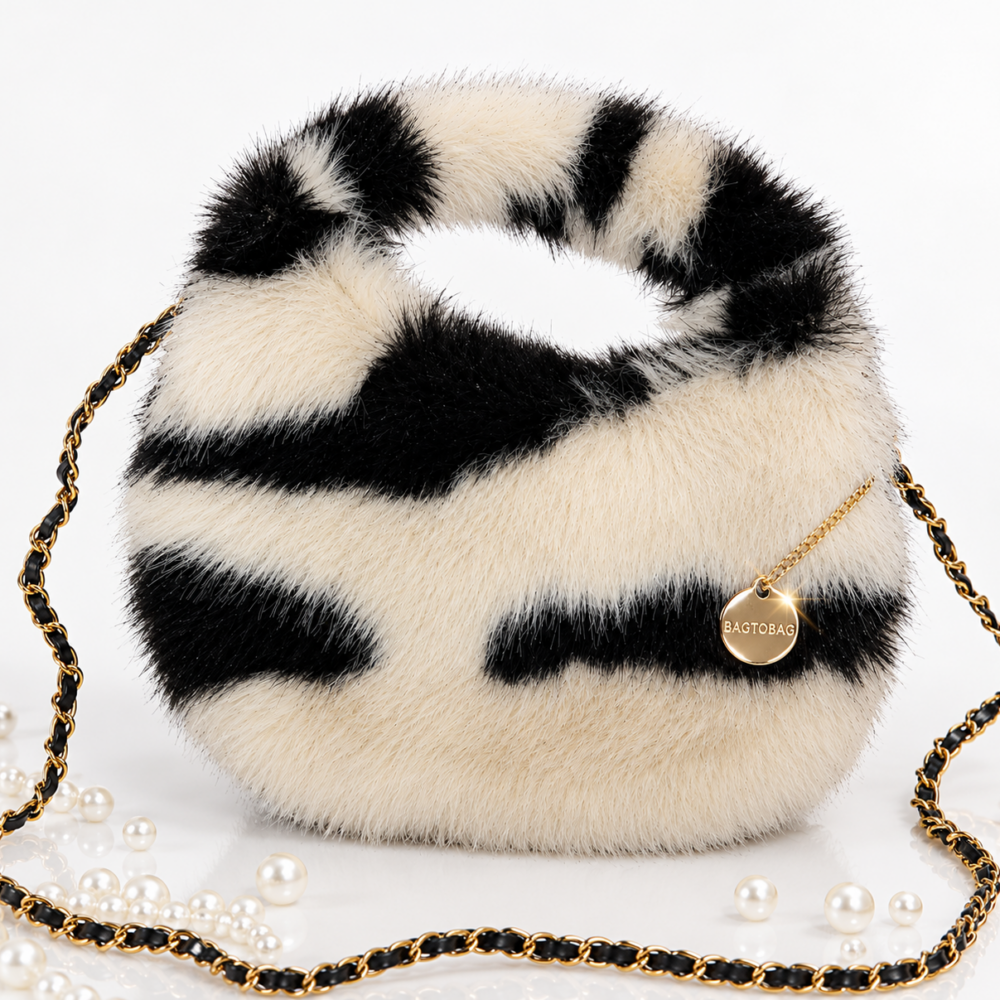 Bag to bag κομψή γυναικεία γούνινη τσάντα χειρός & ώμου Zebra Touch.