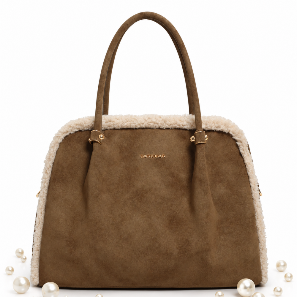 Bag to Bag suede & teddy look – Η Απόλυτη χειμερινή τσάντα ώμου & χειρός. (Καφέ)